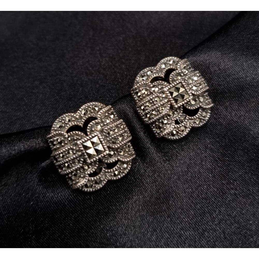 Judith Jack 925 Sterling Silver Vintage Marcasite Clip-On Earring
